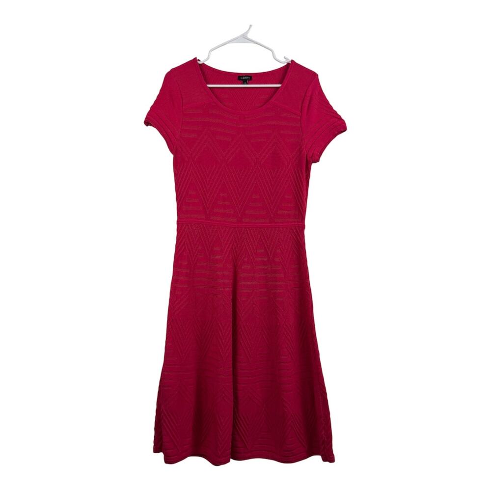 Talbots Pink Textured Knit Fit & Flare Dress Large Short Sleeve Pullover Stretch